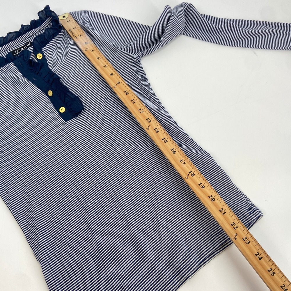 J. Crew XS BP053 Ruffle-collar LS shirt in‎ striped vintage rib Navy White - Picture 8 of 9